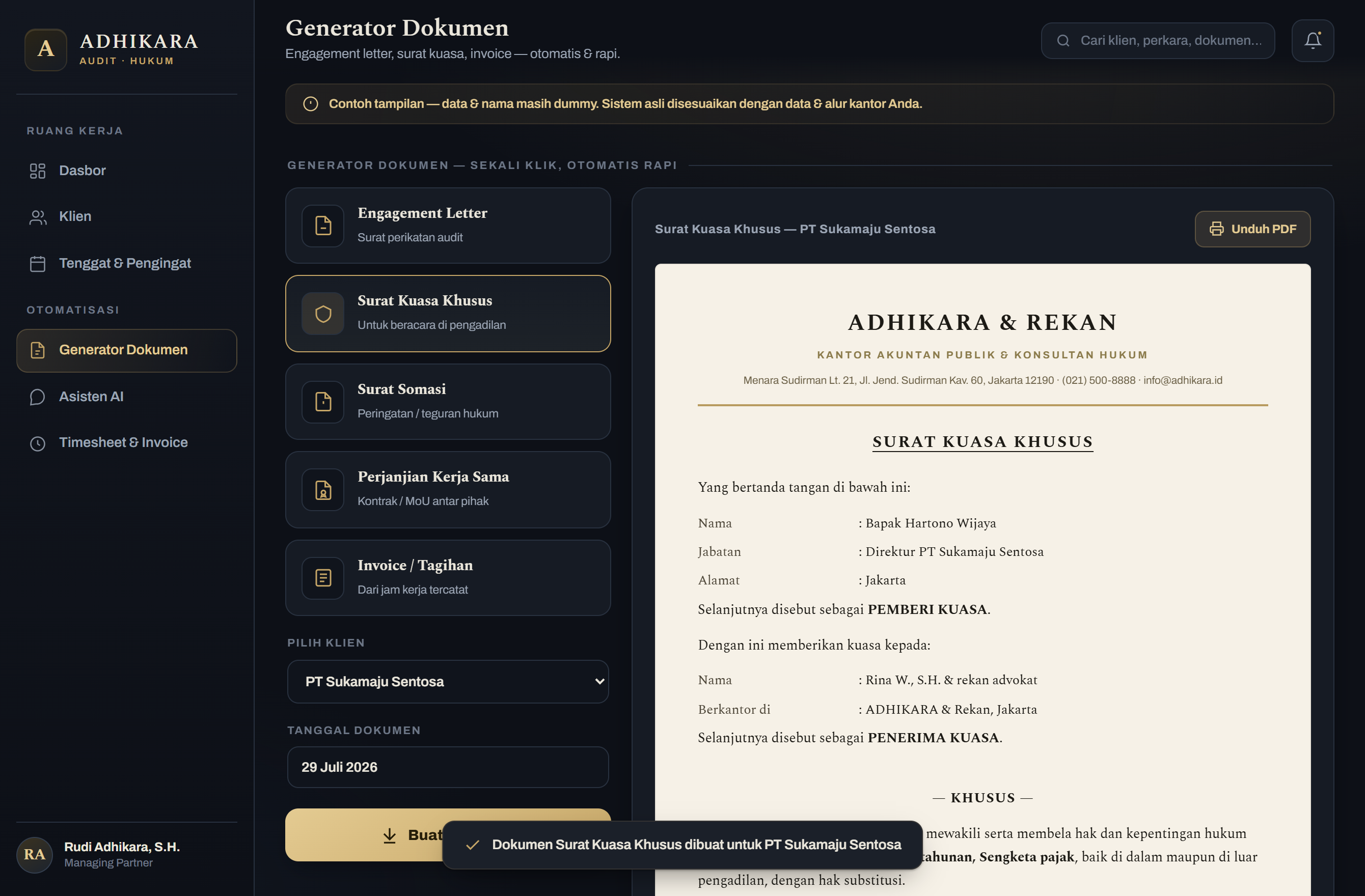 Adhikara - sistem manajemen klien custom