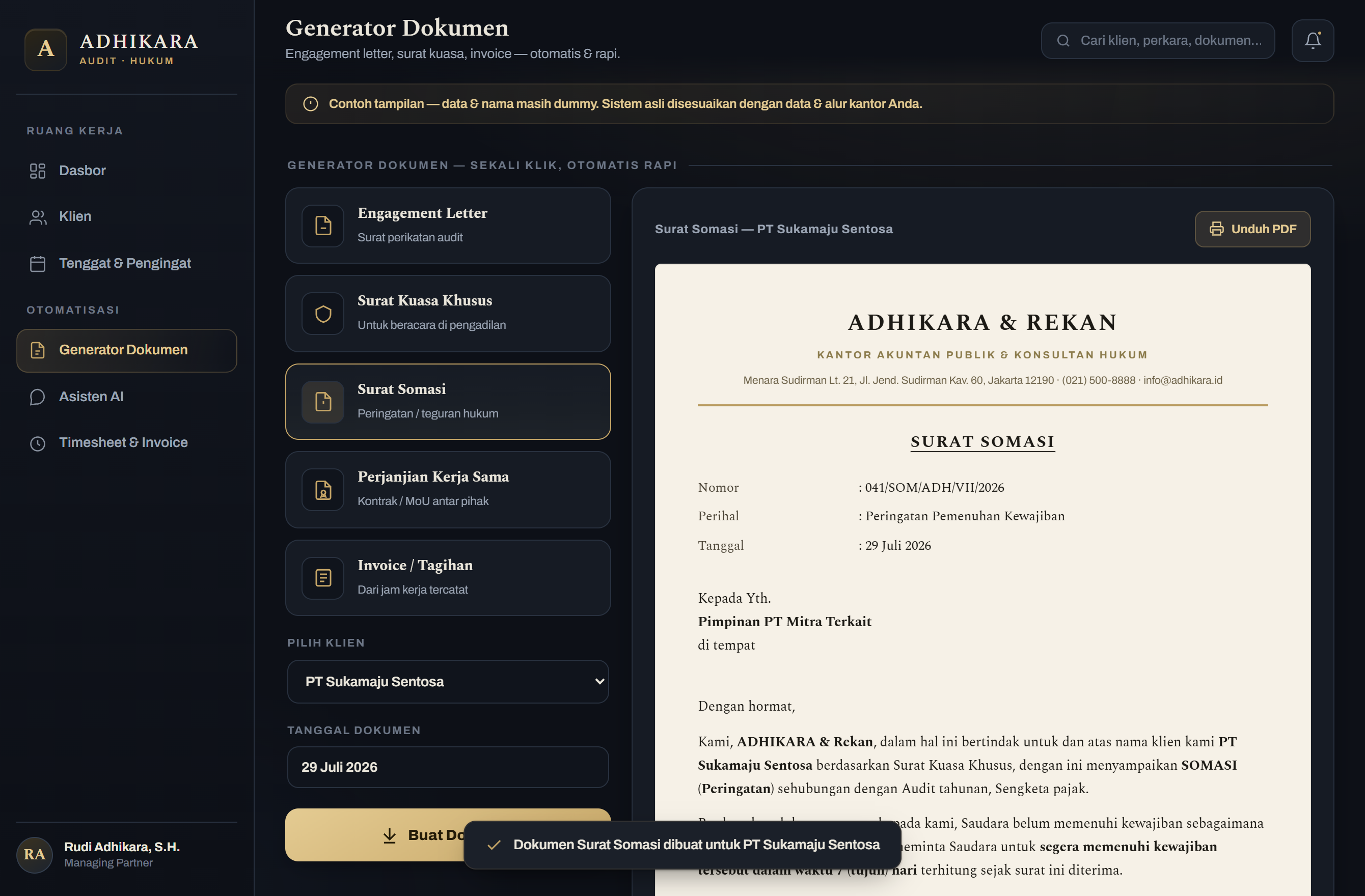 Adhikara - generator dokumen hukum berbasis AI