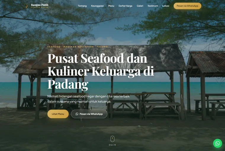 Website Pondok Makan Bangau Putih, Padang